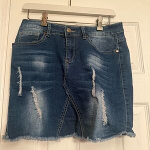 The Style Bewtween Us Denim Distressed Skirt Jean $78 Anthropologie Free People